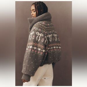 BLANKNYC For Anthropologie Dream ChaserFair Isles Bow Print Puffer Jacket NWT XS
